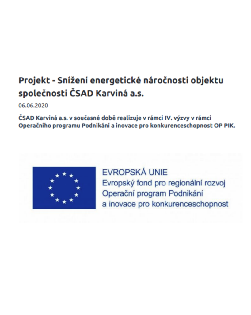 Projekt – Snížení energetické náročnosti objektu společnosti ČSAD Karviná a.s.